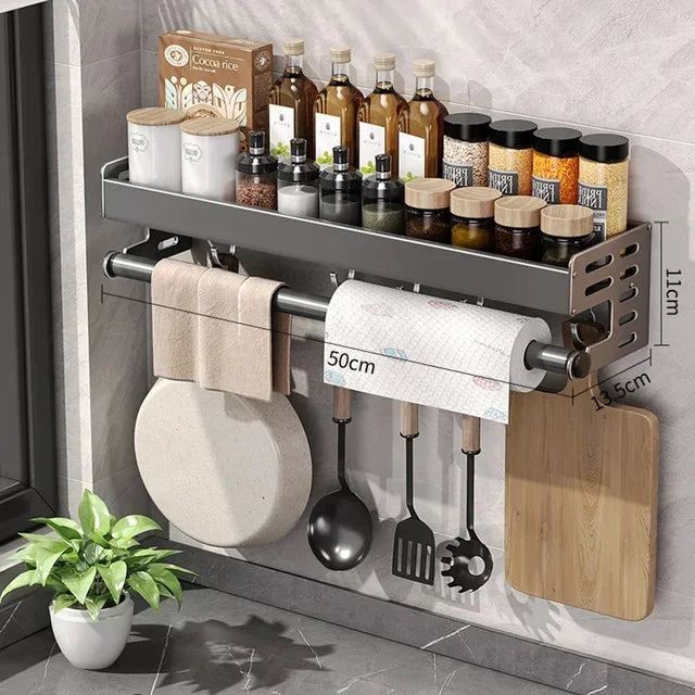 Stylish Wall-Mounted Kitchen Condiment Rack with Oil & Vinegar Storage