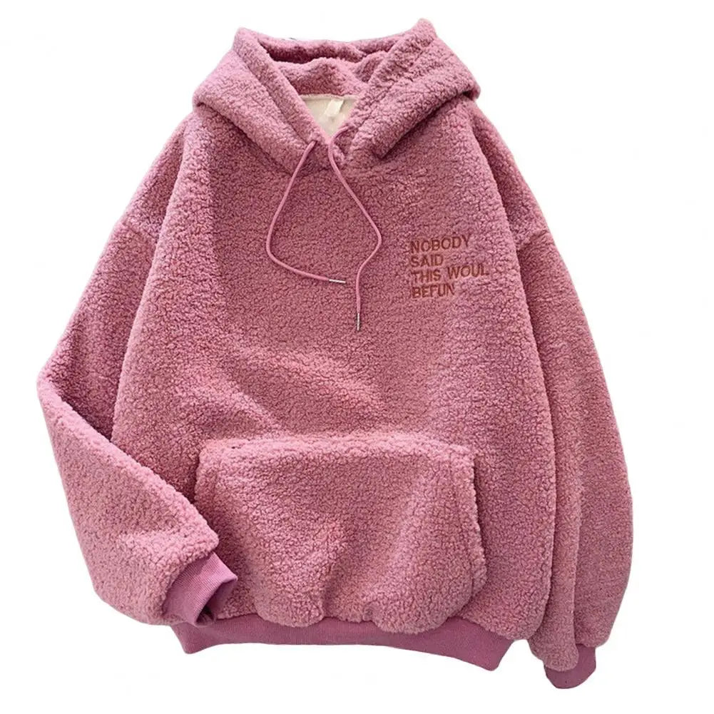 Pink Hooded Harajuku Sweatshirt – Autumn/Winter Fleece Pullover for Women