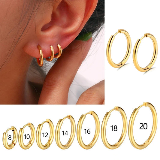 1 Pair Stainless Steel Round Hoop Earrings – 2.5mm Thick Hip-Hop Huggie Jewelry for Women