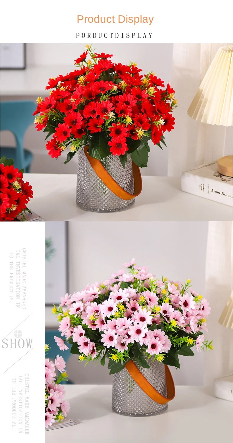 5 Fork 15-Head Artificial Daisy & Chamomile Flower Stems – Wedding & Home Party Decor