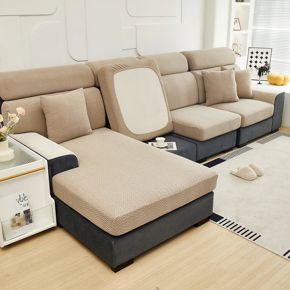 Jacquard Twill Elastic Sofa Slipcover – Stretch Furniture Protector for Home & Office Decor
