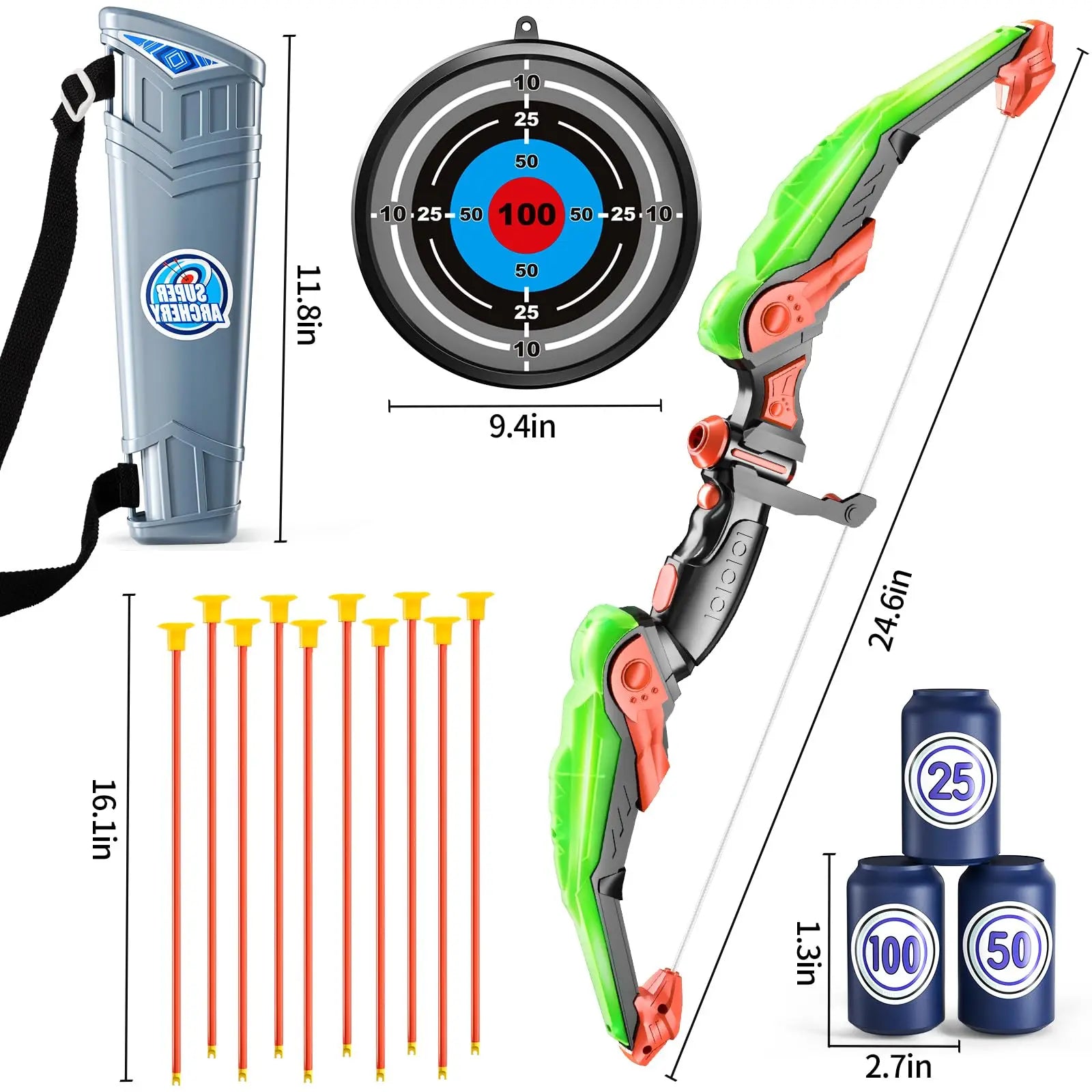 Kids LED Bow and Arrow Set – Light-Up Archery Toy with Target & Suction Arrows