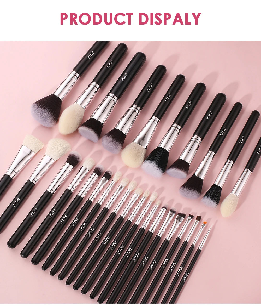 BEILI Black Makeup Brush Set – Professional Natural Goat Hair Brushes for Foundation, Powder & Eyeshadow