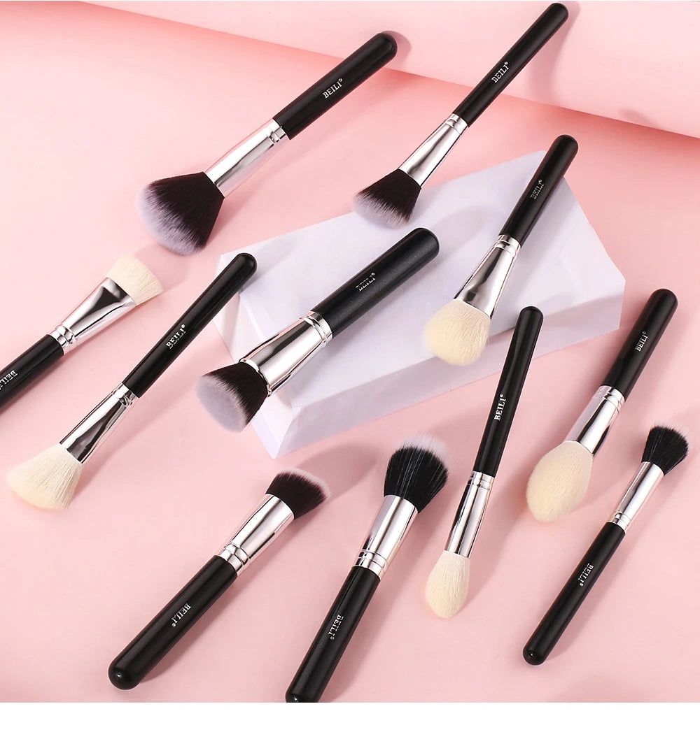 BEILI Black Makeup Brush Set – Professional Natural Goat Hair Brushes for Foundation, Powder & Eyeshadow