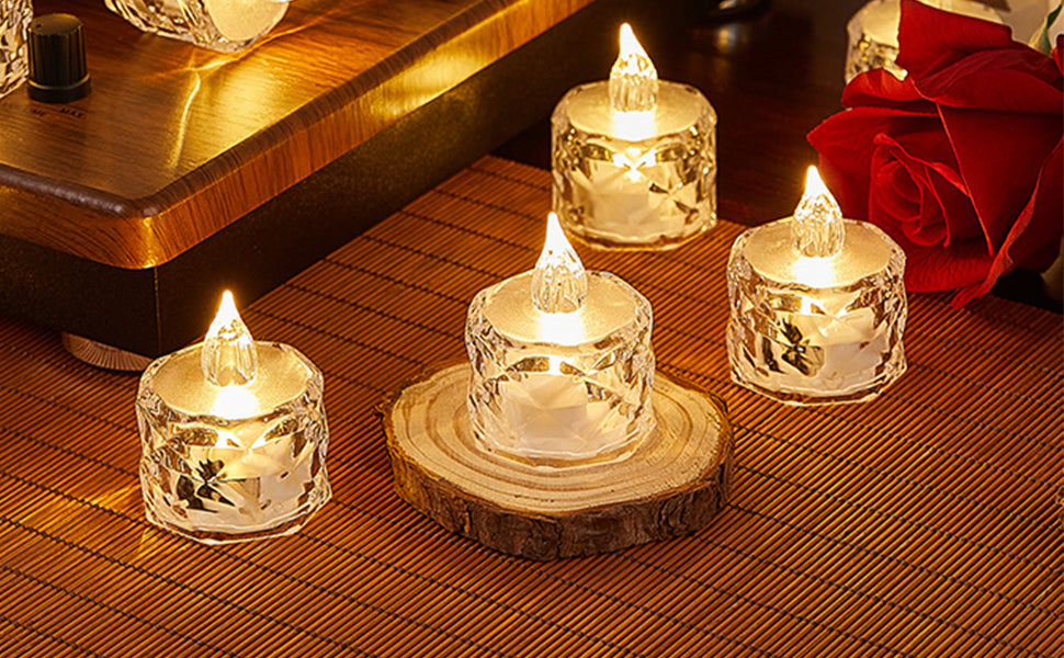 Flameless LED Light Candle LED Crystal Candle Light Transparent Shell Electronic Night Lamp Dating Party Holiday Home Decoration
